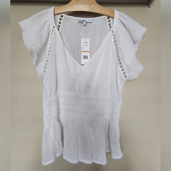 Sam Edelman Nyra Floral Flutter Sleeve Cotton Peplum Top - WHITE - SMALL - Picture 3 of 13